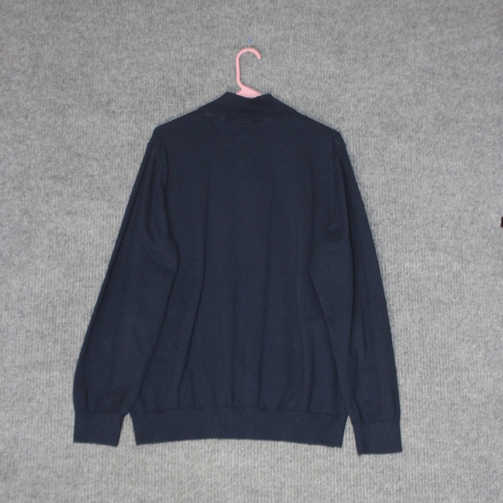 LL Bean Sweater Mens XL Navy Blue Cotton Cashmere Pullover 275298 Quarter Zip - Picture 4 of 4